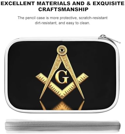 Simple Thin Pencil Case Waterproof And Portable Unisex Perfect Organizer Box Gold Freemason Freemasonry Masonic
