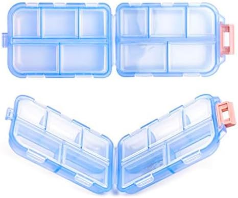 Small Travel Pill Box Organizer, 10 Compartment Pill Case Planner | Portable Folding Daily Medcine Container Capsule Dispenser for Storage Medication, Meds, Vitamin, Fish Oil, Supplement, Blue