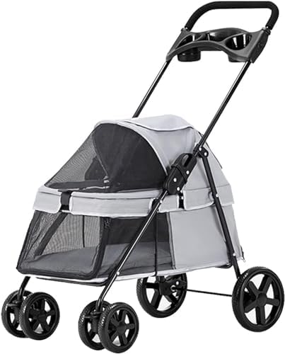 Small Pet Dog Pram Stroller for Cats with Cup Holder, Dog Strollers for Small Dogs Premium Stroller with Rain Cover, Breathable Pushchairs Pet Gear(Grey a)