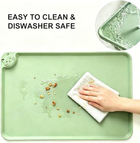 Silicone Pet Feeding Mat, 19"x12" Silicone Placemat for Dog Cat Food Water Bowl, Raised Edge Waterproof Under Sink Mats for Kitchen Drawer Shelf, Spill Proof Mat to Protect Floors