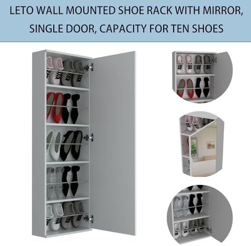 Shoe Cabinet with Mirror Modern Black Mirrored Shoe Storage Cabinet 67" Tall 5-Tier Shelves Narrow Shoe Storage Cabinet for Entryway Space Saving Furniture (Wall-Mounted, Grey)
