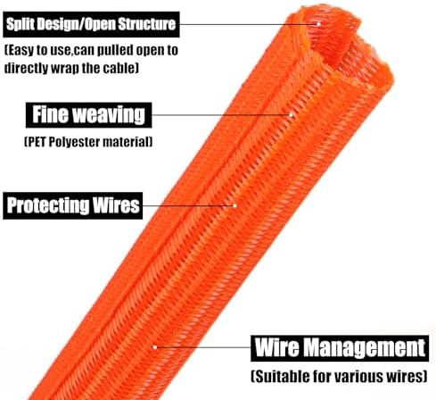 10ft PET Braided Cable Sleeve 3/8 inch(10mm) Wire Protector Cable wrap Wire Covers for Cords Cable Sleeves Cord Management Cable Management Sleeve(Orange)