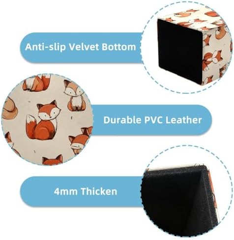 Cute Fox Pen Holder for Desk Decor, Rectangular PVC Leather Pencil Cup for Desk Pen Organizer, Makeup Brush Holder for School, Home, Office