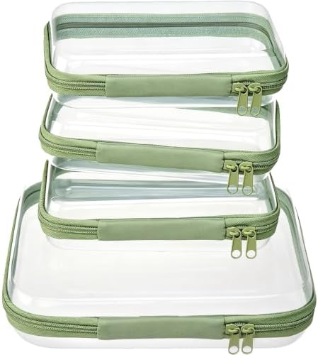 4Pcs Clear Makeup Bag, Portable Travel Zipper Pouches, Hard Shell Zipper Case, Toiletry Bag for Travel, CLear Diaper Bag, Toiletry Pouch, Travel Organizer, Cosmetic Bag,Toy Storage Bins (Green)