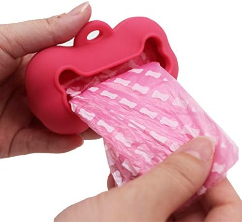 5 Rolls Portable Bone Shape Dog Poop Bags - Silicone Dispenser Refills - Outdoor Travel (Grey)