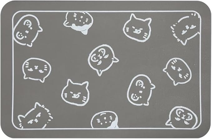 YCT Cat Food Mat, Cat Mat for Food and Water, Pet Feeding Mat, Non-Slip Super Absorbent, with Multiple cat Heads Logo, 24 x 16.9 inches, Light Gray