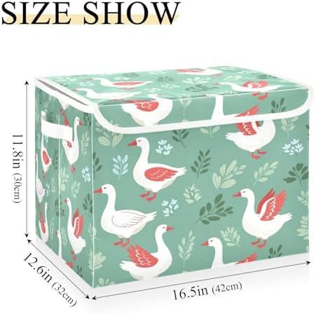 Storage Bins with Lids Geese Leaves Pattern Foldable Storage Boxes with Handles Large Storage Basket Collapsible Organizer Containers for Closet Home Bedroom Office