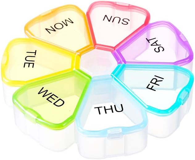 Weekly Pill Organizer, Travel 7 Day Daily Pill Meds Case Reminder | Large Compartment Vitamin Dispenser Box to Hold Cod Liver Oil, DHA, Supplements and Medication, Arthritis Friendly, BPA Free
