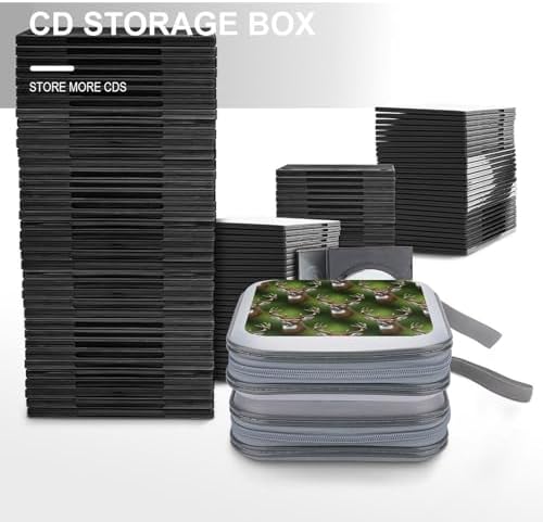 40-Disc CD/DVD Organizer Wallet Hunting Deer, Heavy-Duty Hard Plastic Binder, Portable Storage Case with Carry Strap for Car