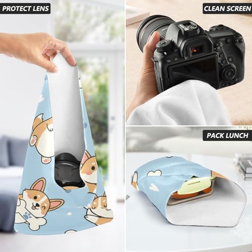 Emelivor Cute Pets Dogs Blue Pattern Self-Adhesive Magic Cloth Makeup Bag Portable Cosmetic Bag for Travelling Protector Wrapper for Camera Travel Makeup Organizer for Cosmetics, 13.8x13.8in