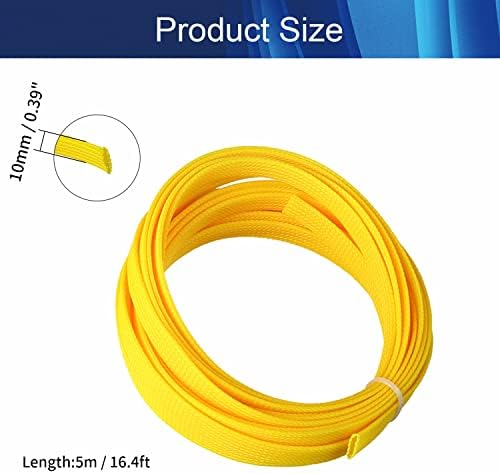 Jutagoss PET Expandable Braided Cable Sleeve, 16.4ft - 3/8 inch Yellow Cable Management Sleeve, Wire Loom Tube Cord Protector for USB Cable, Power Cord, Audio Video and More, 1Pc