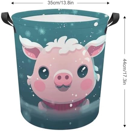 Laundry Hamper with Handle Snow Pets Laundry Basket Waterproof Dirty Clothes Hamper Circular Organizer Basket Portable Storage Bin Decorative Basket for Living Room Kitchen Bathroom Car