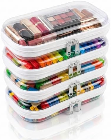4 Pack Clear Hard Shell Zipper Case, Small Diaper Bag Organizer Pouches, Heavy Duty Crush-Proof Clear Zipper Pouches for Purse & Tote, Travel Makeup Bag for Toiletries, Electronics, Toys
