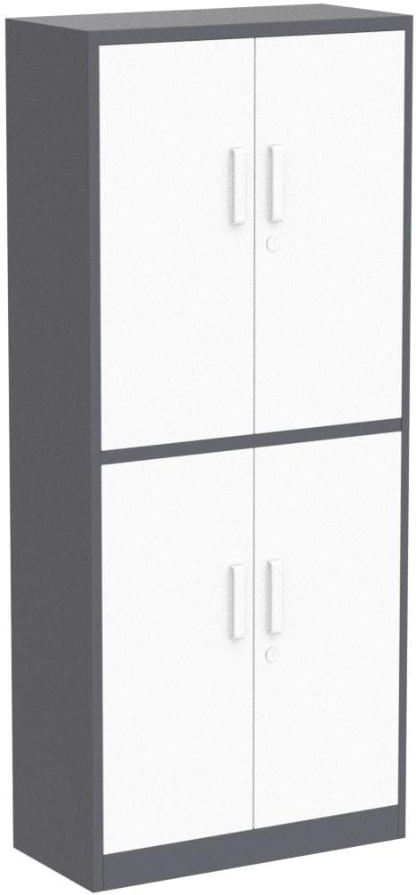 Metal Storage Locking Cabinet with 4 Doors and 2 Adjustable Shelves,71" Lockable Garage Tall Steel Cabinet,for Home Office,Living Room,Pantry,Gym,Commercial Storage (Gray White)