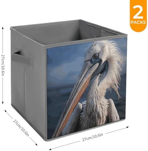 2PCS Foldable Storage Bins Realistic Pelican Printed Storage Container With Handle Large Capacity Storage Boxes Storage Cubes for Household Organization Shelves