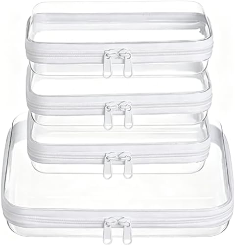 4Pcs Clear Makeup Bag, Portable Travel Zipper Pouches, Hard Shell Zipper Case, Toiletry Bag for Travel, CLear Diaper Bag, Toiletry Pouch, Travel Organizer, Cosmetic Bag,Toy Storage Bins (White)