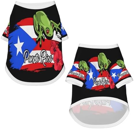 Puerto Rico Frog Flag Dog Shirt Pet Cotton T-Shirt Soft Dog Clothes