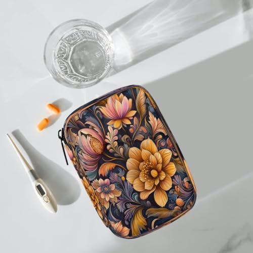 Pill Organizer Box Ethnic Style Retro Pattern 7-Day Weekly Medicine Pill Case Travel Pill Container Portable Pill Holder Storage Purse Bag Small Compact Size for Vitamin Supplement Birth Control