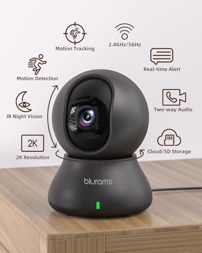blurams 5G Indoor Cameras for Home Security, 2K Pet Camera with Phone App, 360° PTZ Home Cam w/Dual-Band WiFi6, 2-Way Talk, Free Human/Sound Detection, Motion Tracking, Night Vision, Works with Alexa