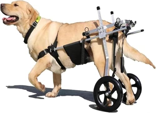 Pet Care Aluminum Large Dog Wheelchair for Paralyzed Back Legs, Adjustable Durable Moving Cart Hind Leg Rehabilitation Assistive Stand Device for Disabled Pet, for Large & Sm