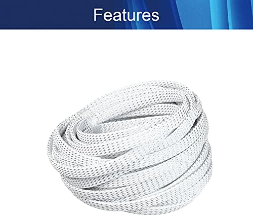 Jutagoss PET Expandable Braided Cable Sleeve, 32.8ft - 5/16 inch Silver White Cable Management Sleeve, Wire Loom Tube Cord Protector for USB Cable, Power Cord, Audio Video and More, 1Pc