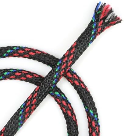 New Braid Sleeve,PP Cotton PET Braided Sleeve Tube Soft Wire Wrap Insulated Cable Protection Line Harness Sheath Daily Household Wire Management (Red Blue Green, 8mm (5/16")-49ft)