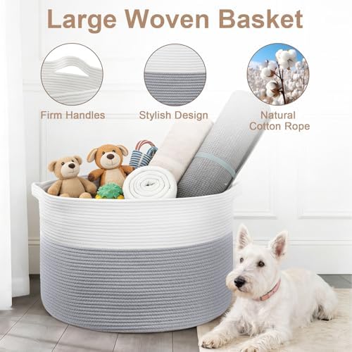 105L Large Blanket Basket Storage with Handles - White & Gray