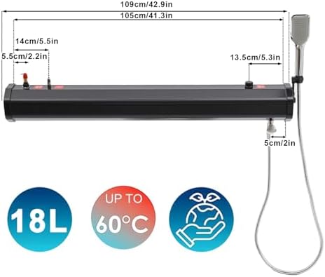 FQMYLTYN Pressurized Water Tank for Camping Shower, Portable Vehicle Water Storage, Roof Rack Solar Heated Tank, for Hiking, Car wash, Pet Cleaning, Beach Vacations(18L)