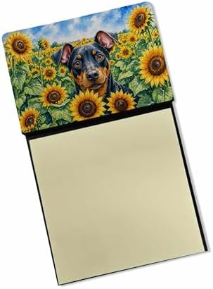 Caroline's Treasures Manchester Terrier in Sunflowers Watercolor Sticky Note Holder Refillable Dispenser Desk Accessory 3x3 Pad Gift