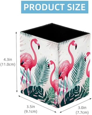 Flamingo and Palm Leaves Pen Holder for Desk Decor, Rectangular PVC Leather Pencil Cup for Desk Pen Organizer, Makeup Brush Holder for School, Home, Office