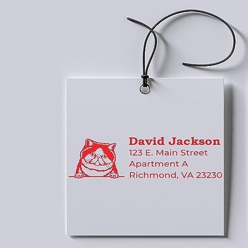 Peeking Exotic Shorthair Cat Wood Handle Address Stamp - Business Stamp | Envelope Stamp for Housewarming Gifts. Laser-cut lettering. Exotic Shorthair Cat Custom Address Stamp. Nothing to dry out.