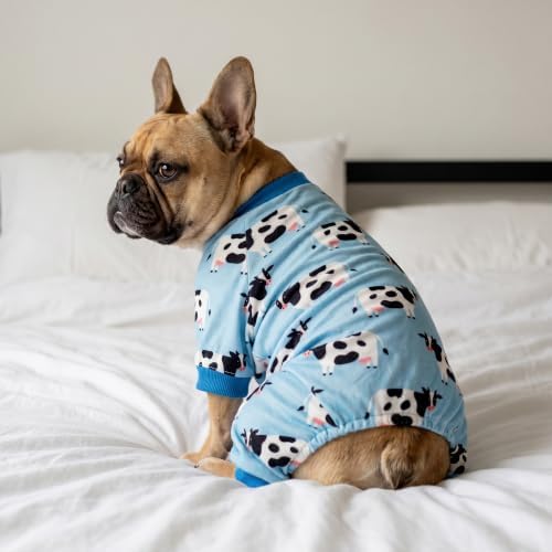 Fitwarm Milk Cow Fleece Dog Pajamas, Soft Winter Clothes for Small Dogs Boy Girl, Warm Pet Onesie, Blue, Black, White, Medium