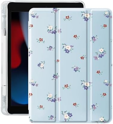 Cute Purple Floral Case for 13" iPad Pro(2024), Clear TPU Smart Stand Back Cover with Pencil Holder, Auto Wake/Sleep Foldable Shockproof Protective Case
