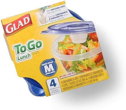 Glad GladWare To Go Lunch Containers with Dressing Cup, 32 Oz, 4 Ct, 6-Pk | Built-in compartment keeps sauces separate, ideal for salads and packed lunches, freezer safe