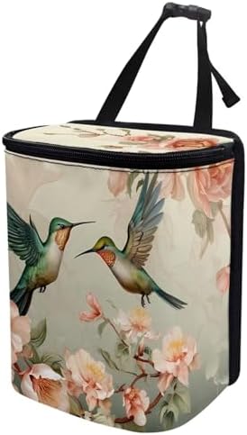 DISNIMO Hummingbird Rose Car Trash Can with Lid, Car Accessories Leak-Proof Waterproof Car Garbage Bin Collapsible Portable Car Storage Organizer Trash Bag for Car SUV Trucks
