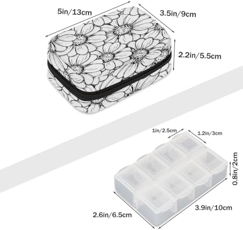 Pill Organizer Box Black and White Lines Sunflower 7-Day Weekly Medicine Pill Case Travel Pill Container Portable Pill Holder Storage Purse Bag Small Compact Size for Vitamin Supplement Birth Control