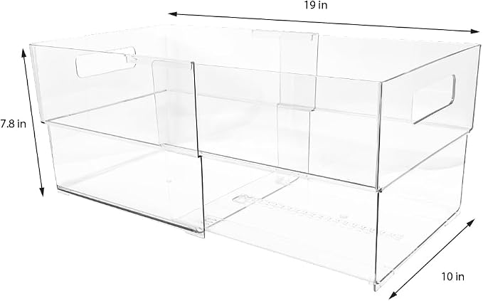 Isaac Jacobs 2-Pack Clear Expandable Storage Bins - Extra Large | 11"-19" L x 10" W x 7.8" H, Plastic Organizer with Cut-Out Handles, Adjustable Length from 11-19" Home, Kitchen & Office