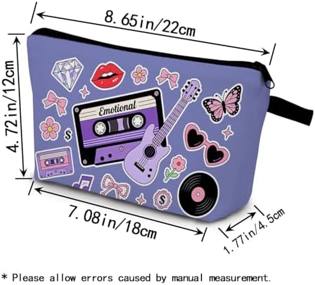 Retro Y2K Music Print Small Cosmetic Bag | Pet Grooming Toiletry Makeup Purse, Cute Organizer Zipper Pouch, Pet Grooming Birthday Present for Women Friends