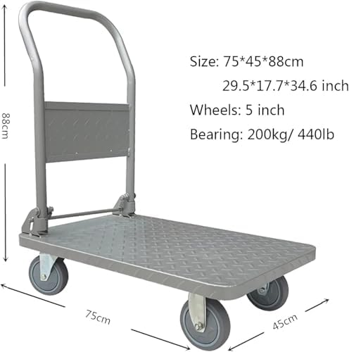 Portable Folding Steel Platform Cart with Handle & Swivel Wheels - Heavy-Duty Utility Cart for Easy Transport of Goods and Supplies, Ideal for Home & Warehouse Use