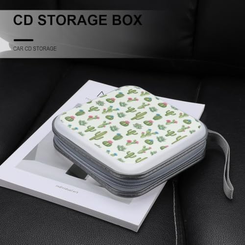 DVD Case 40 Capacity Cactus Flower CD Holder Organizer Zipper Wallet | Disc Collection Storage Bag for Music Movie Game, Cactus Flower Hard Plastic, Hand Strap