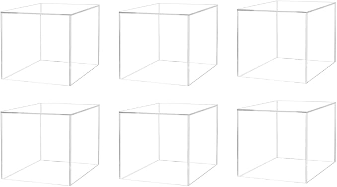 Marketing Holders 6 Pack 3" Acrylic Display Cube with One Open Side No Lid Versatile Clear Square Plexiglass Retail Merchandise Storage Bin No Assembly Required