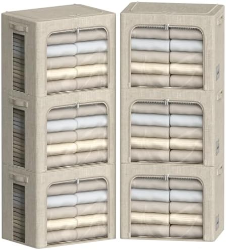FHSQX 6 Pack Clothes Storage Bins,Beige,16.5x12.2x12.2inch(40L)