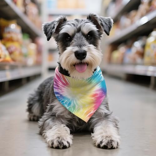 Howilath Dog Bandana with Rainbow Tie Dye Design, Adjustable Triangle Scarf for Small to Large Pets