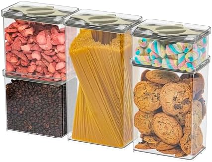 Airtight Pantry Storage Container 5 PC Set Twist-Lock Lid, Sand | 0.8qt, 1.9qt ×2, 3qt, 4qt Leakproof Detachable Lid for Easy Cleaning, Cereal, Pasta, Rice, Oats, Snack Storage BPA-free
