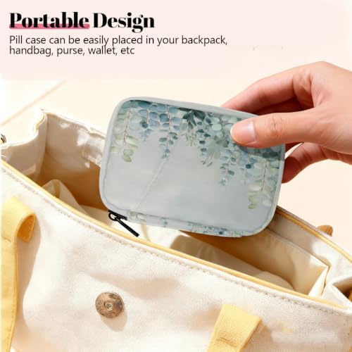 Travel Pill Organizer Watercolor Eucalyptus Leaf Small Pill Case