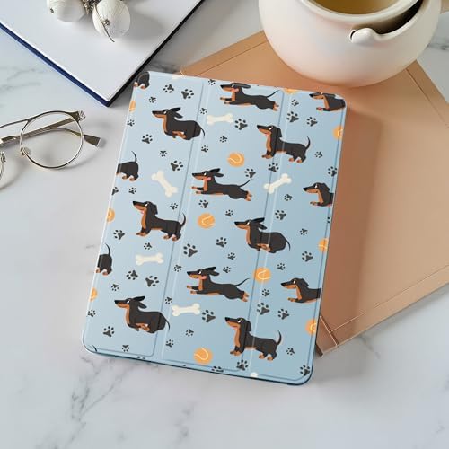 Cute Dachshund Case for 13" iPad Pro(2024), Clear TPU Smart Stand Back Cover with Pencil Holder, Auto Wake/Sleep Foldable Shockproof Protective Case