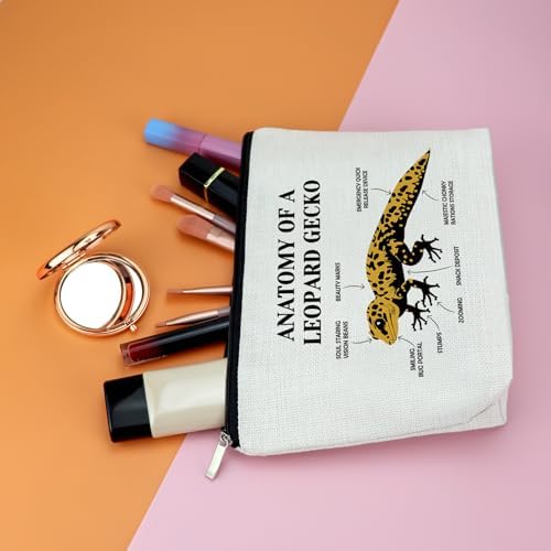 Gecko Lizard Gifts Leopard Gecko Makeup Bag Reptile Lover Gifts Animal Themed Cosmetic Bag Animal Lover Gift Reptile Geckos Owner Gift Travel Bag With Zipper(Anatomy Of A Leopard Geckos White Bag
