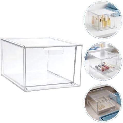 GALPADA 4pcs Stackable Storage Drawers with Removable Dividers and Handle, Pet Makeup Organizer Box for Necklaces and Lipsticks, for Home Use and Closet Storage