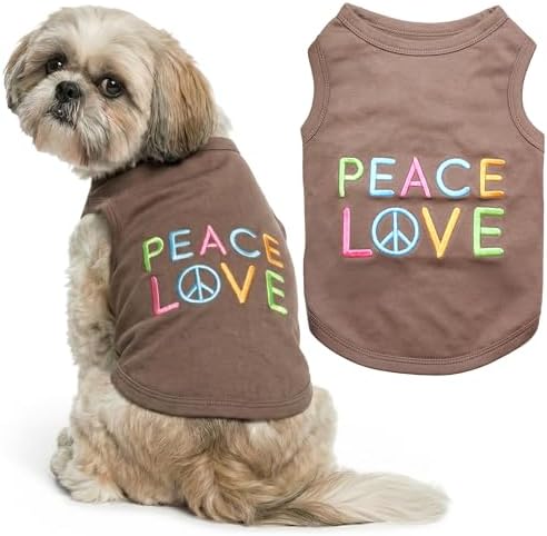 Parisian Pet Dog Shirt - 100% Cotton Peace Love Shirts for Medium Dogs - Sleeveless Pet Clothes - Lightweight Dog T Shirts - Breathable Puppy Clothes - Stretchy Unisex Dogs Apparel