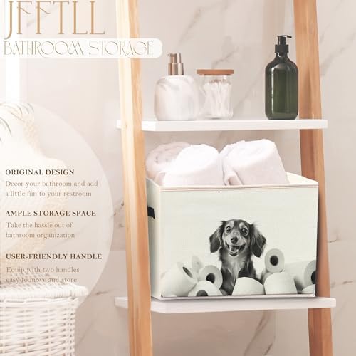 Funny Dachshund Bathroom Storage Bins Box, Dachshund Lovers Gifts, Black and White Weiner Dog Storage Basket Laundry Hamper with Handle for Bathroom Clothes Vanity Undersink Home Organization